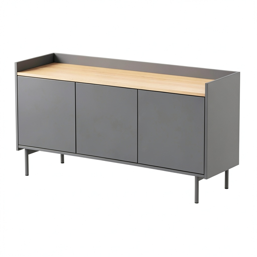 Meuble TV, avec rangement, avec portes, coloris gris, 140 x 63 cm, pour le salon