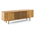 Meuble TV, avec rangement, avec étagères, avec portes, en bois massif et chêne, pour le salon