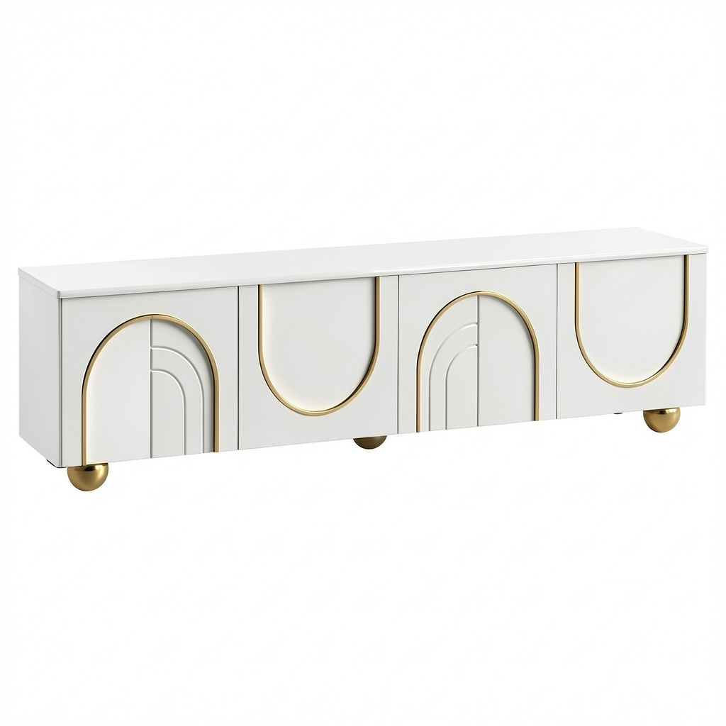 Armoire, avec rangement, avec portes, coloris blanc et doré, pour la chambre