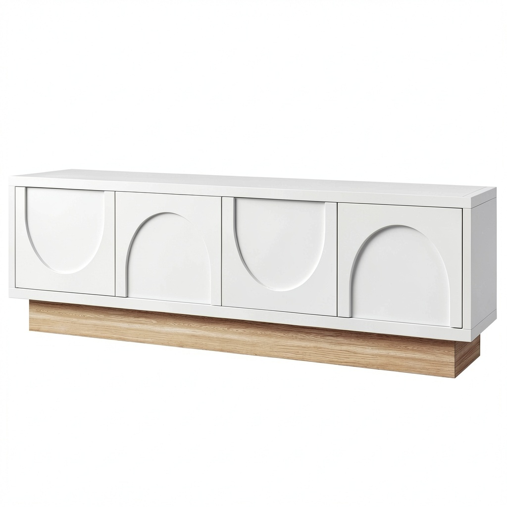 Meuble TV, avec rangement, avec étagères, avec portes, 175 x 40 x 41,5 cm, coloris blanc, pour le salon