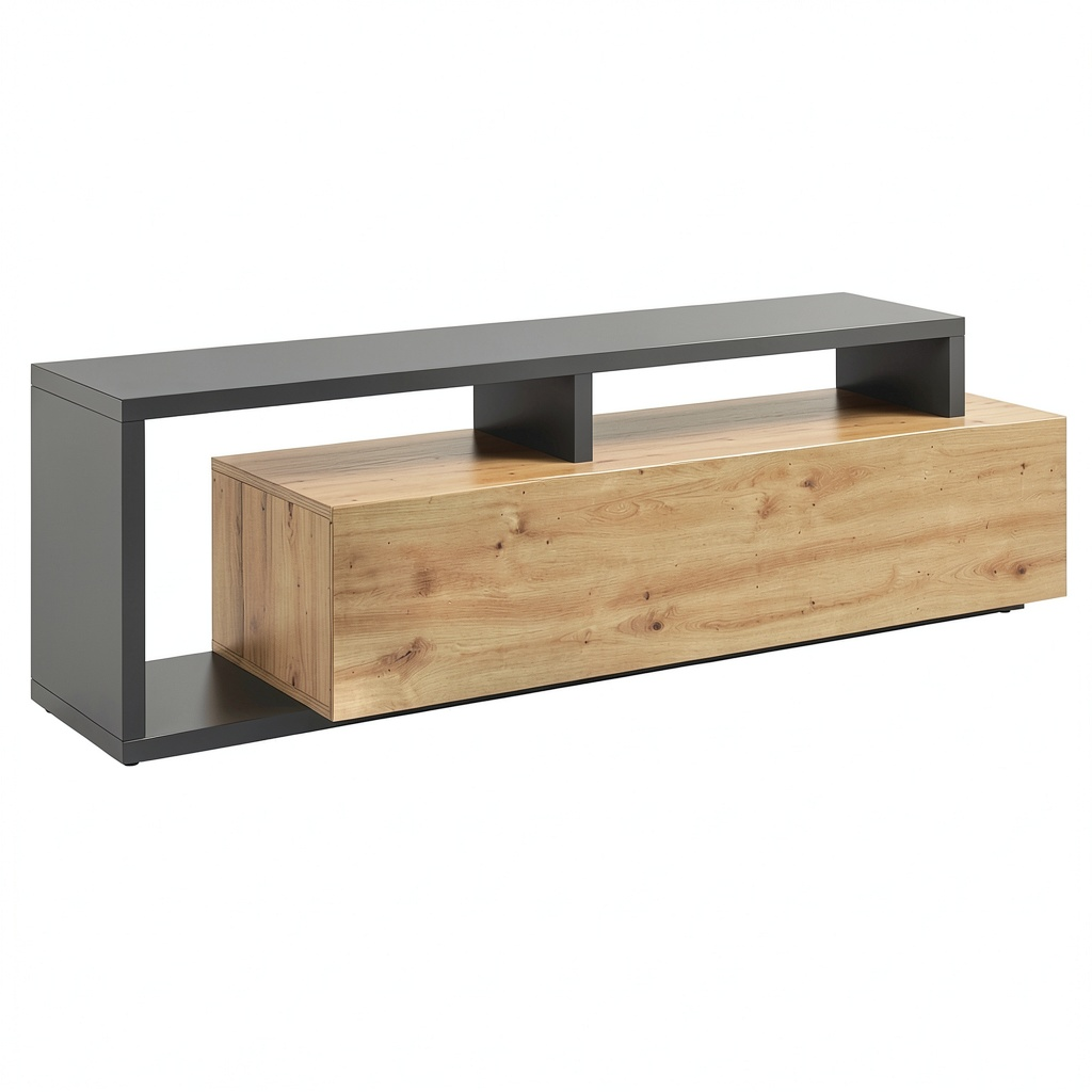 Meuble TV, en chêne, coloris anthracite, pour le salon