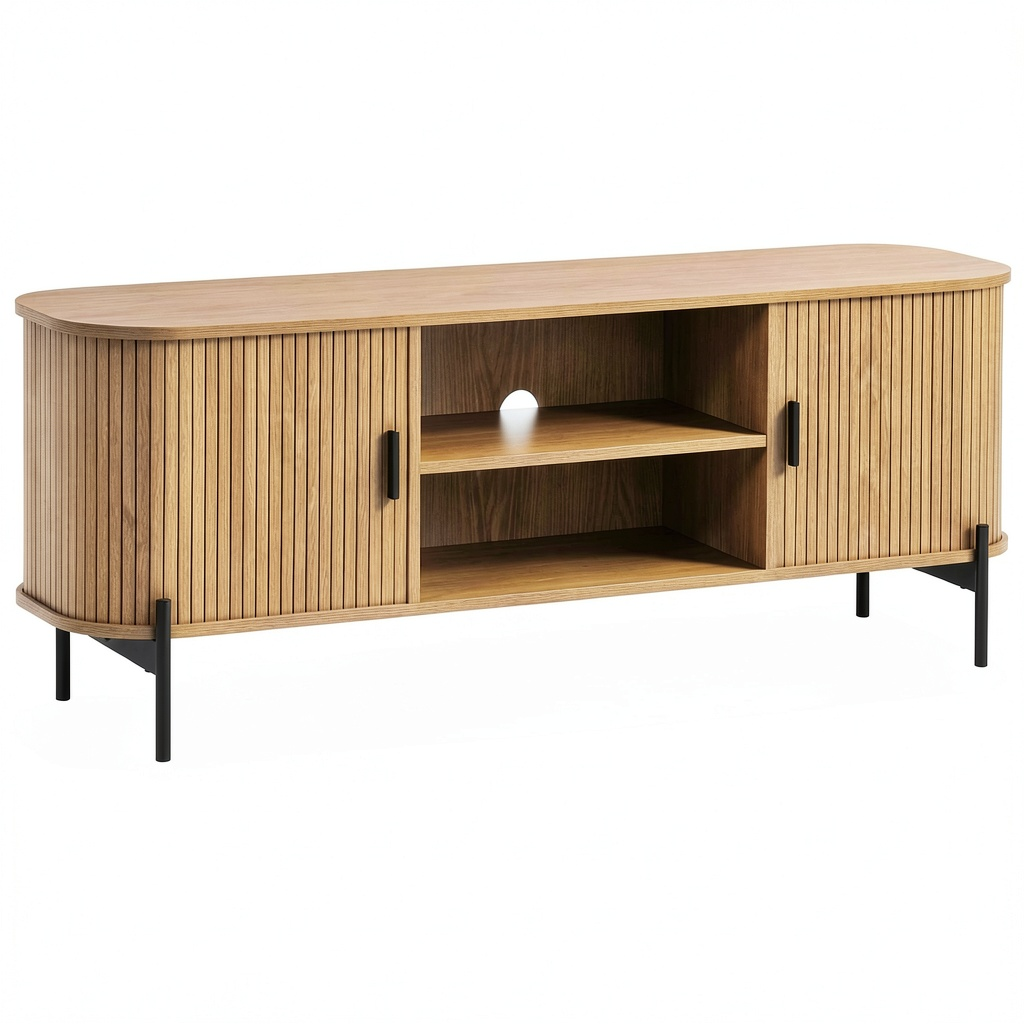 Meuble TV, avec rangement, avec portes, en chêne, pour le salon