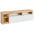 Meuble TV, avec rangement, coloris blanc et naturel, 184 x 42 x 58 cm, pour le salon