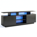 Meuble TV, avec rangement, avec éclairage LED, en verre, pour le salon