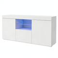 Meuble TV, avec portes, avec éclairage LED, 135 x 70 x 35 cm, coloris blanc, pour le salon