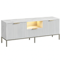 Meuble TV, avec rangement, coloris blanc, pour le salon