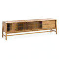 Meuble TV, avec rangement, avec tiroirs, avec portes coulissantes, en bois massif et chêne, pour le salon