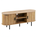 Meuble TV, en bambou et panneaux de bois, avec rangement, coloris naturel, 140 x 40 x 55 cm, pour le salon
