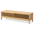 Meuble TV, avec rangement, avec portes coulissantes, avec portes, en bambou, 160 x 40 x 38 cm, coloris naturel, pour le salon
