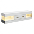 Meuble TV, avec rangement, avec tiroirs, avec éclairage LED, coloris blanc, pour le salon