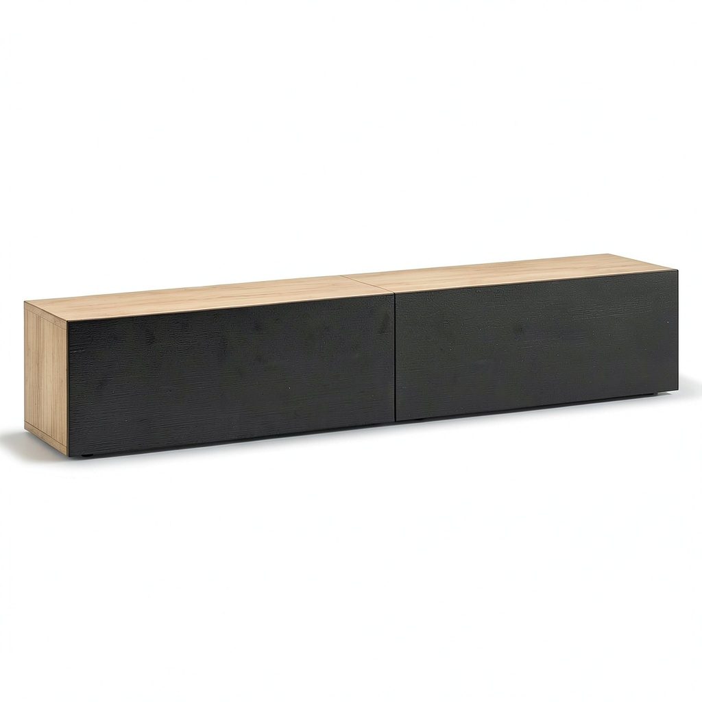 Meuble TV, avec rangement, en chêne et panneaux de bois, 30 x 180 x 32 cm, coloris noir, pour le salon