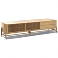 Meuble TV, avec rangement, avec tiroirs, avec portes coulissantes, en bois massif et chêne, pour le salon