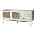 Armoire, avec rangement, avec tiroirs, avec portes coulissantes, en panneaux de bois et résine tressée, 160 x 40 x 65 cm, coloris beige