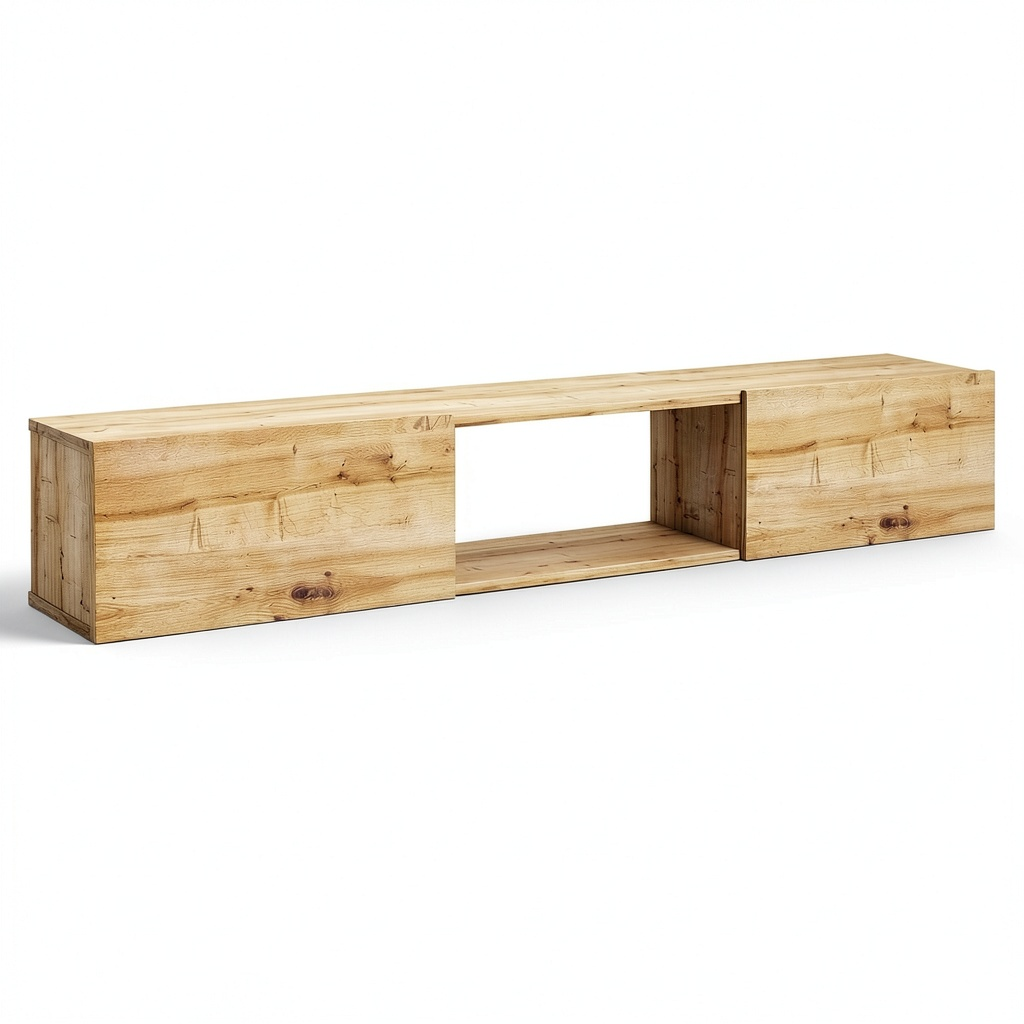 Meuble TV, en chêne et panneaux de bois, avec rangement, 180 x 31 x 30 cm, pour le salon