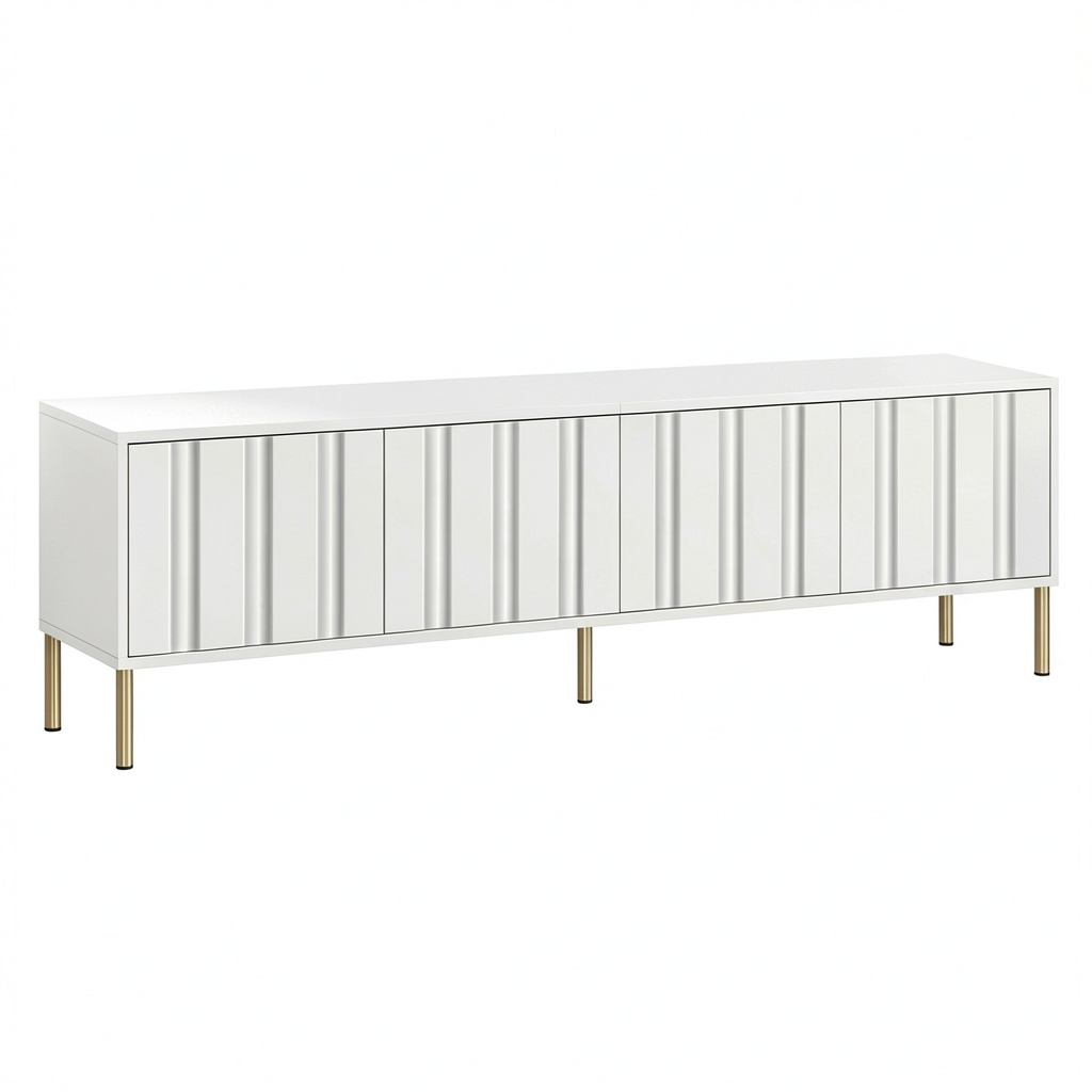 Meuble TV, avec rangement, avec portes, coloris blanc et doré, 190 x 38 x 48 cm, pour le salon